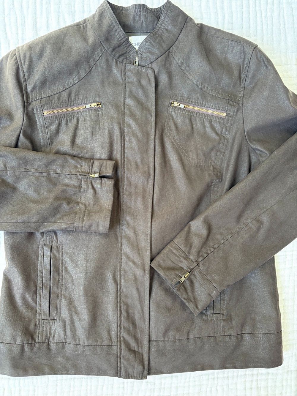 Chico’s Faux Suede Moto Jacket Size 1 Brown Zip Utility Style